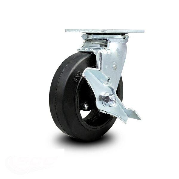 6 Inch Rubber on Steel Swivel Caster with Ball Bearing and Brake